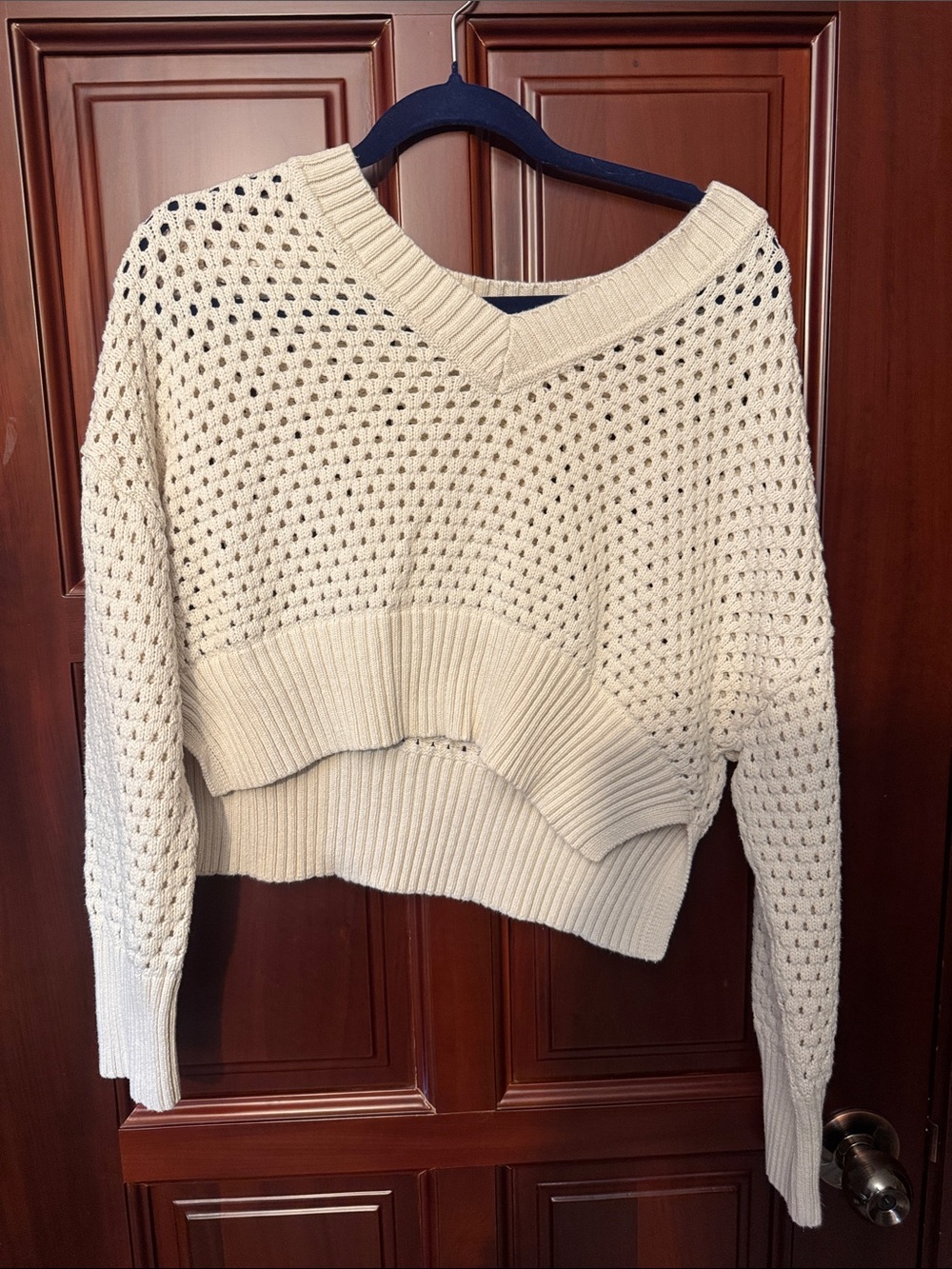 Dynamite Cream Open-Weave V-Neck Sweater